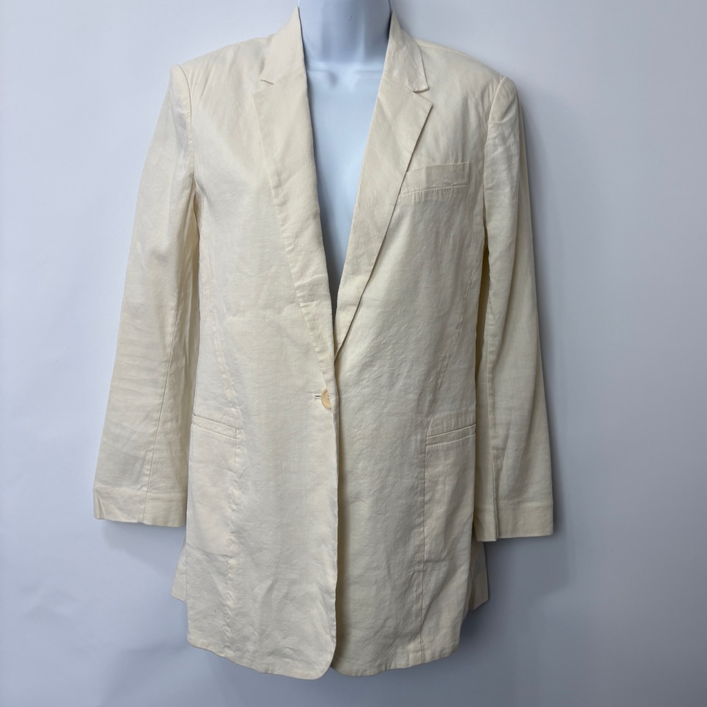 Theory Beige Ivory Lousine Linen Blend Blazer Single Button Size 4